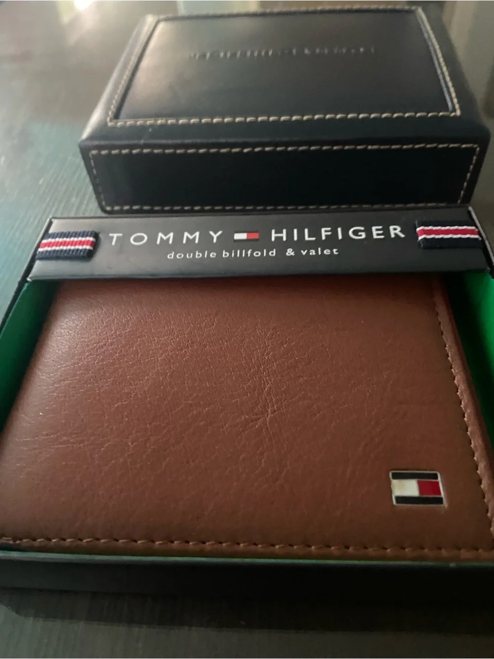 Tommy Hilfiger Brown Leather Double Billfold Wallet